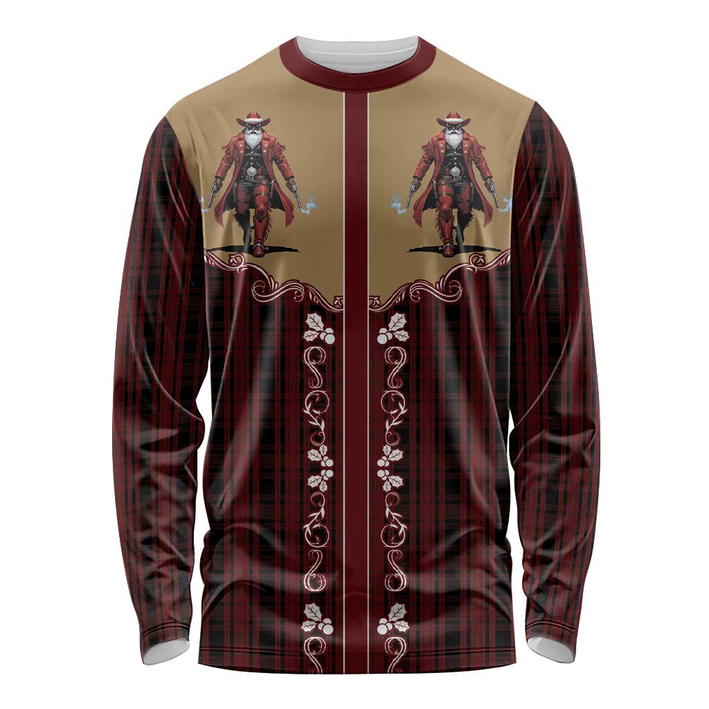 Western Yoke Long Sleeve Shirt Black Santa Cowboy Retro Style - Wonder Print Shop