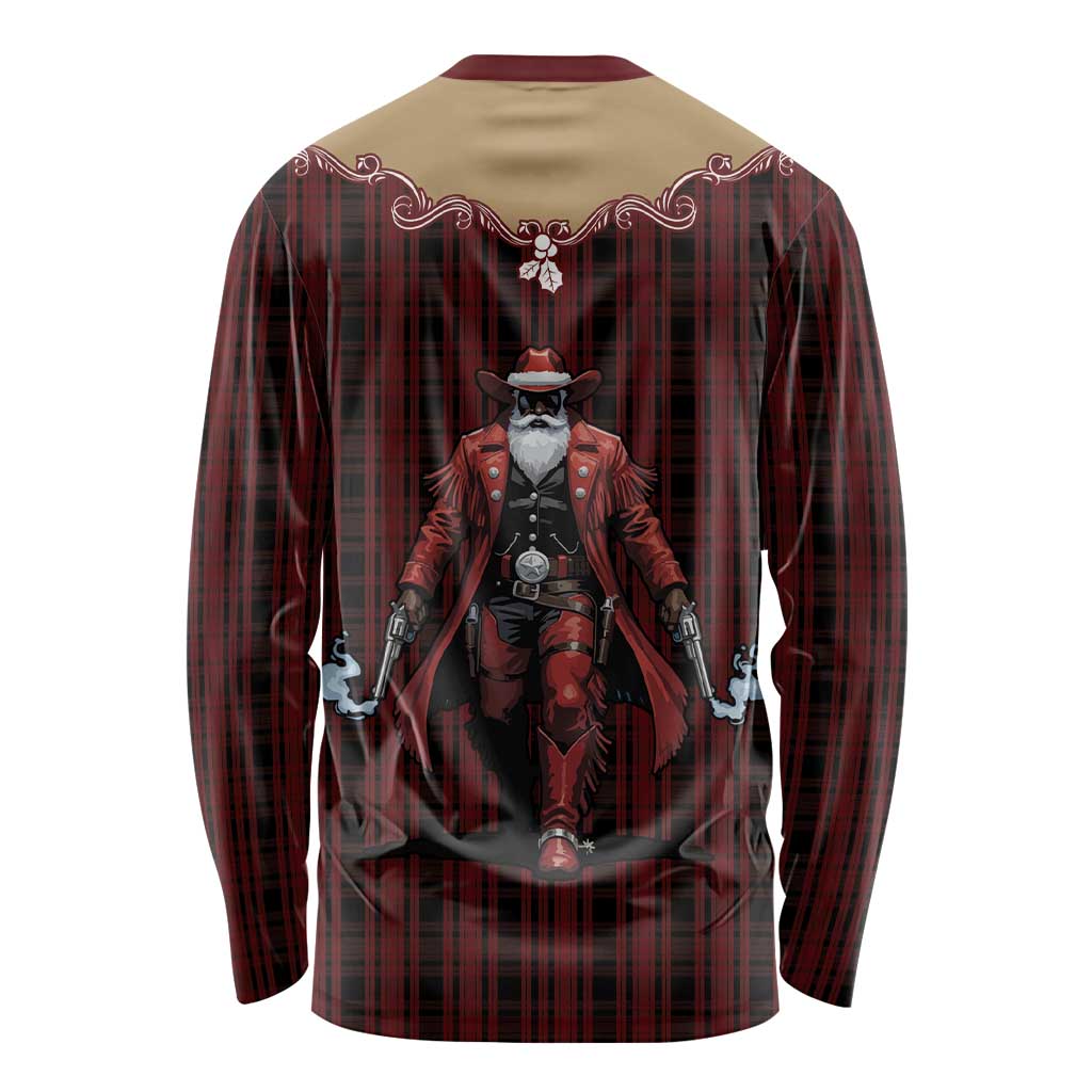 Western Yoke Long Sleeve Shirt Black Santa Cowboy Retro Style - Wonder Print Shop