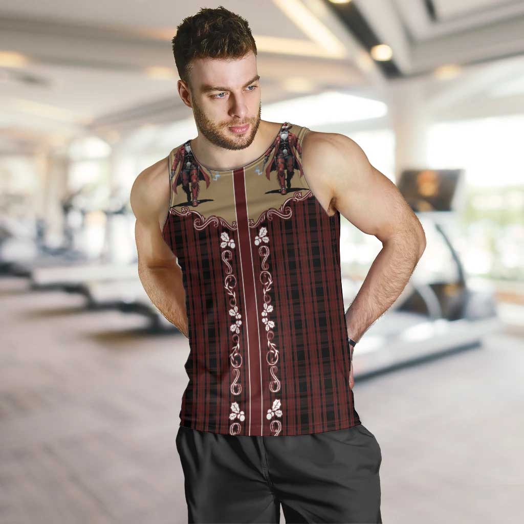 Western Yoke Men Tank Top Black Santa Cowboy Retro Style - Wonder Print Shop