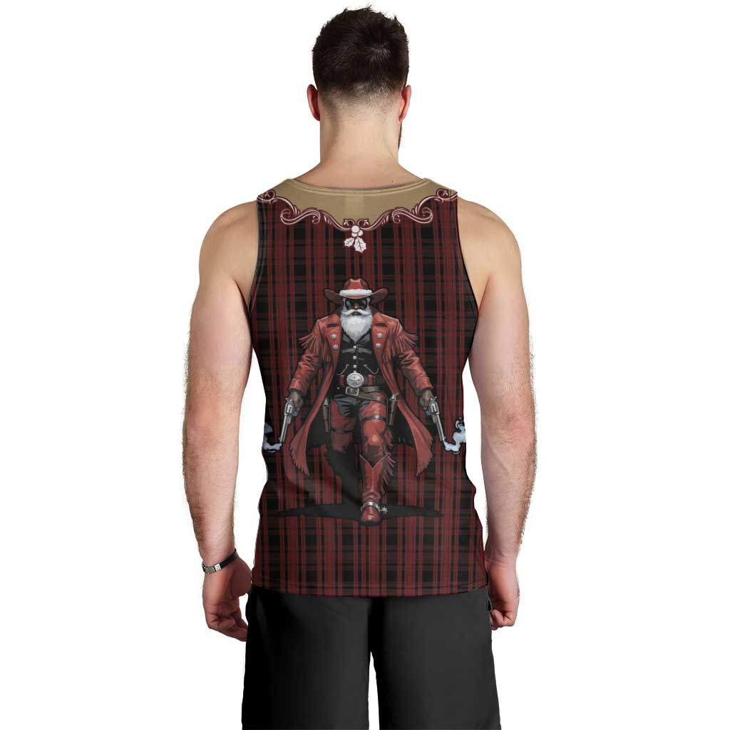 Western Yoke Men Tank Top Black Santa Cowboy Retro Style - Wonder Print Shop