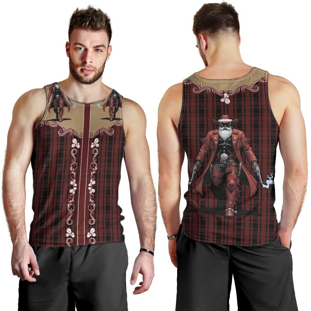Western Yoke Men Tank Top Black Santa Cowboy Retro Style - Wonder Print Shop