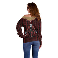 Western Yoke Off Shoulder Sweater Black Santa Cowboy Retro Style - Wonder Print Shop