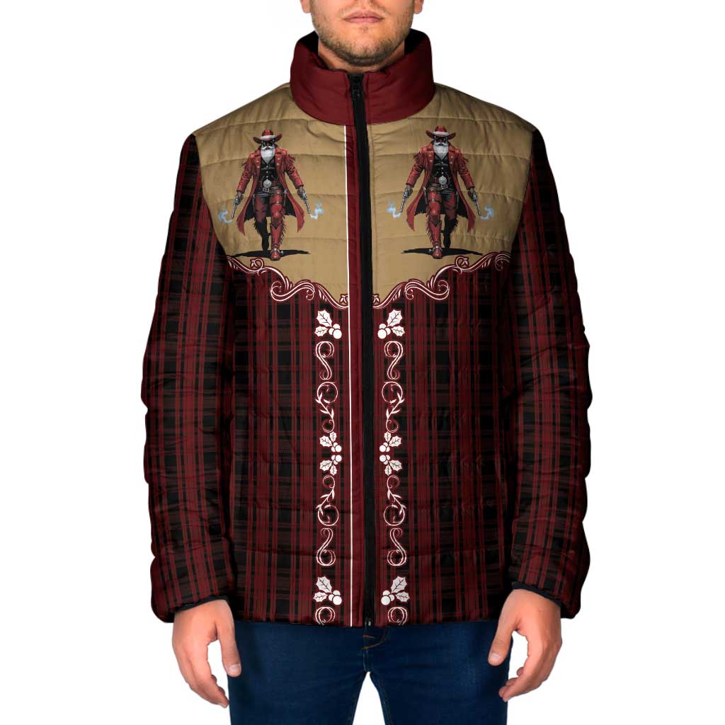 Western Yoke Padded Jacket Black Santa Cowboy Retro Style - Wonder Print Shop