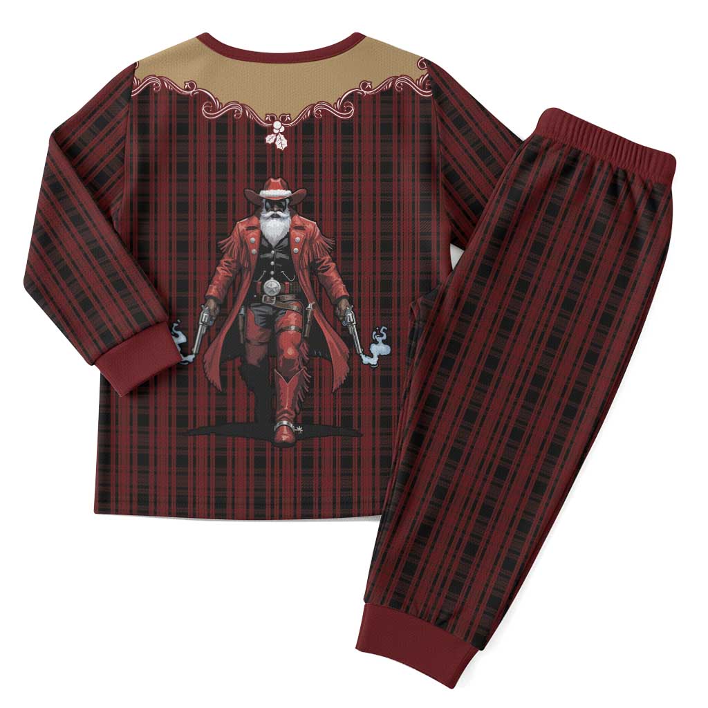 Western Yoke Christmas Pajama Set Black Santa Cowboy Retro Style - Wonder Print Shop