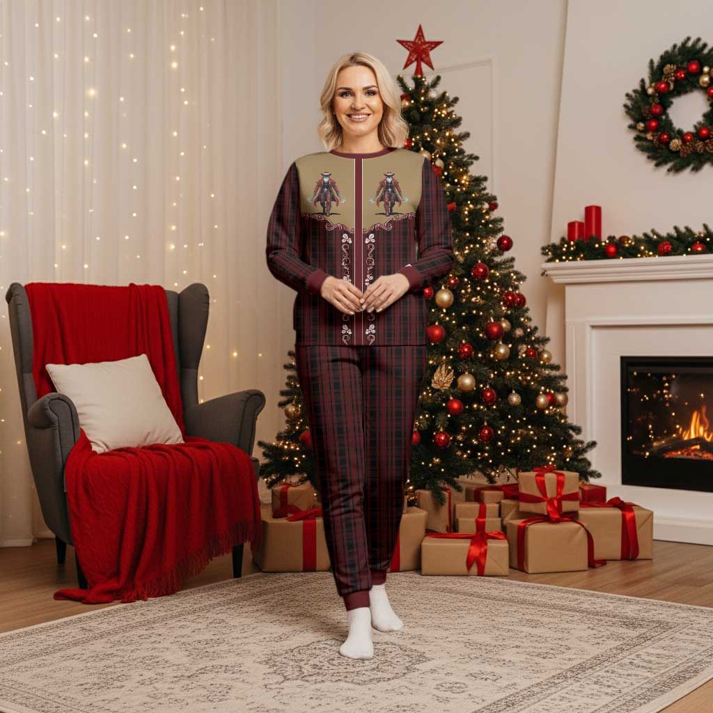 Western Yoke Christmas Pajama Set Black Santa Cowboy Retro Style - Wonder Print Shop