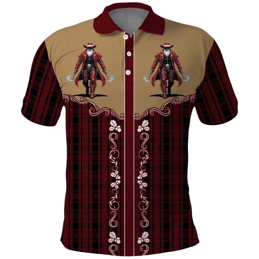 Western Yoke Polo Shirt Black Santa Cowboy Retro Style - Wonder Print Shop