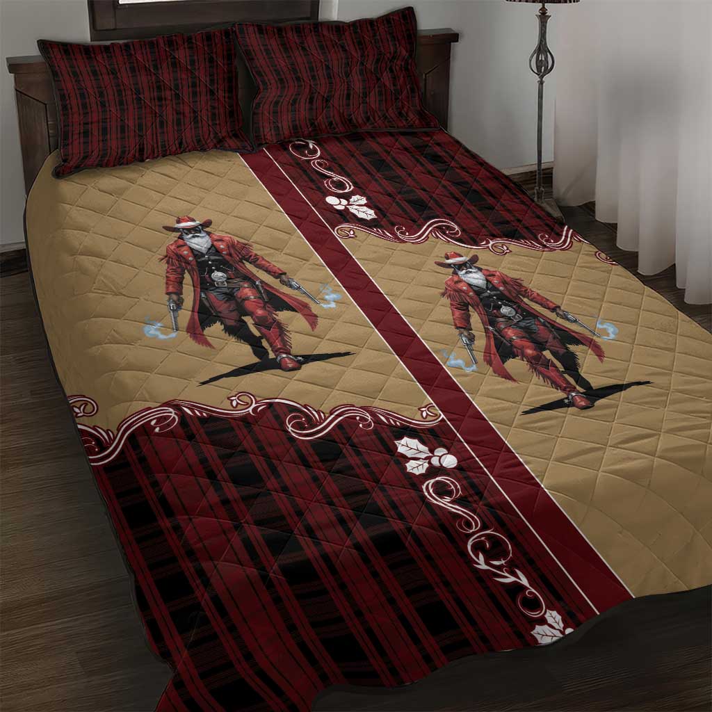 Western Yoke Quilt Bed Set Black Santa Cowboy Retro Style - Wonder Print Shop