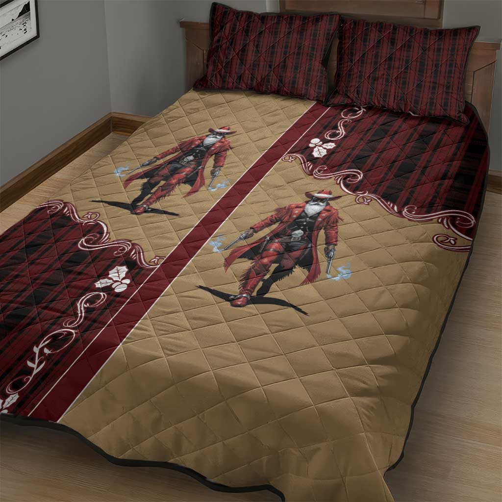 Western Yoke Quilt Bed Set Black Santa Cowboy Retro Style - Wonder Print Shop