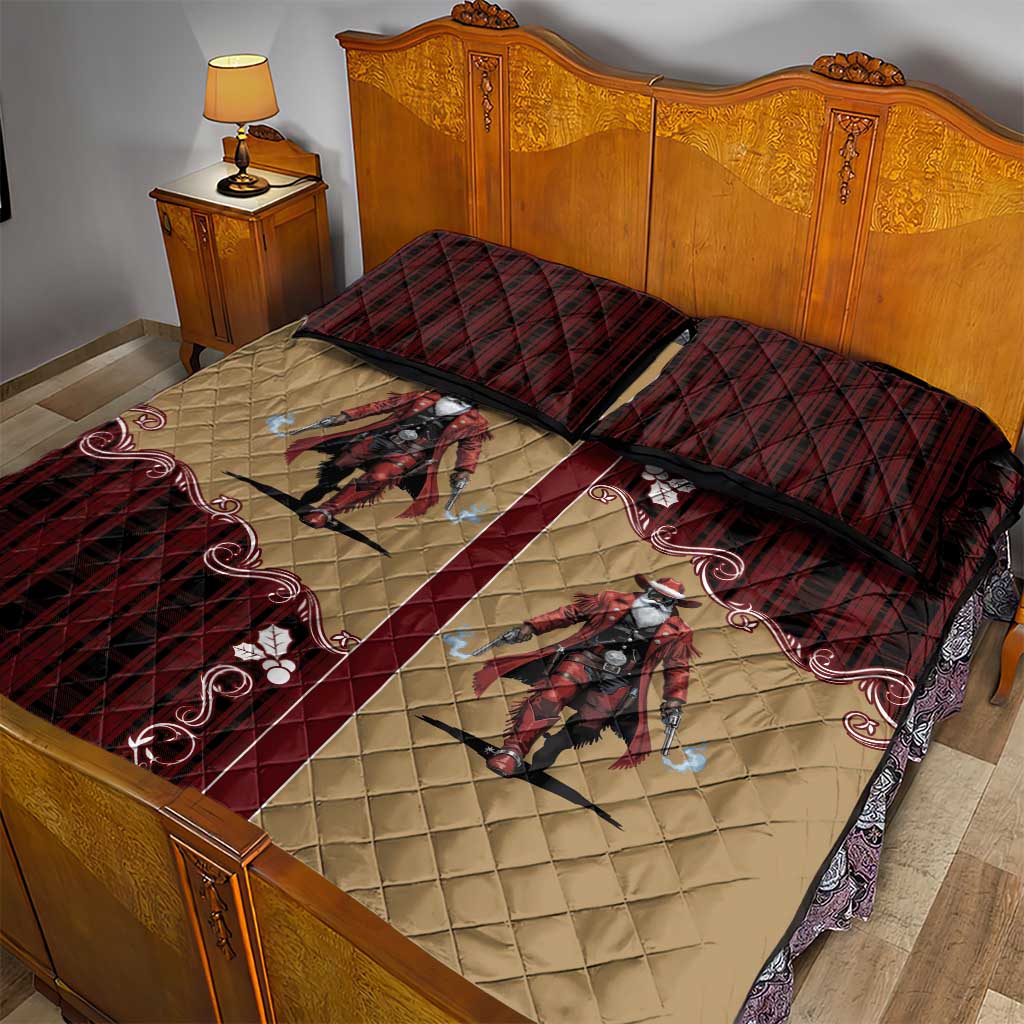 Western Yoke Quilt Bed Set Black Santa Cowboy Retro Style - Wonder Print Shop