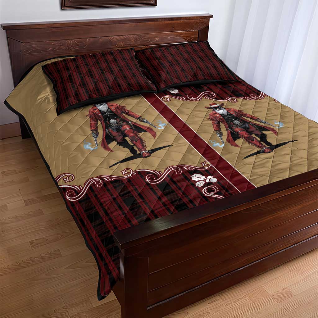 Western Yoke Quilt Bed Set Black Santa Cowboy Retro Style - Wonder Print Shop
