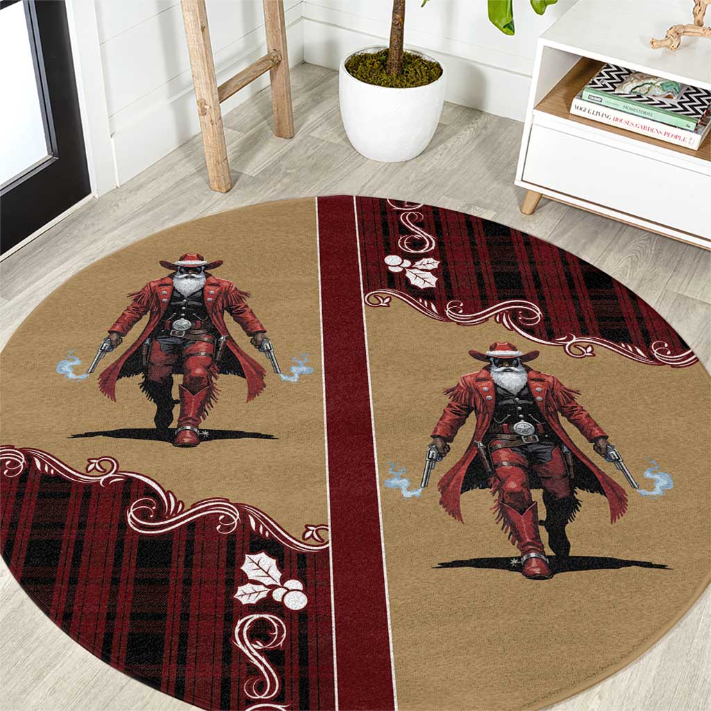 Western Yoke Round Carpet Black Santa Cowboy Retro Style - Wonder Print Shop