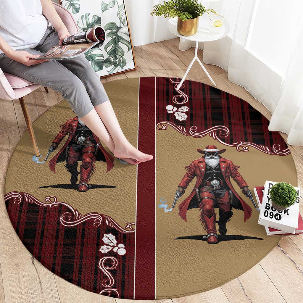 Western Yoke Round Carpet Black Santa Cowboy Retro Style - Wonder Print Shop