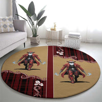 Western Yoke Round Carpet Black Santa Cowboy Retro Style - Wonder Print Shop