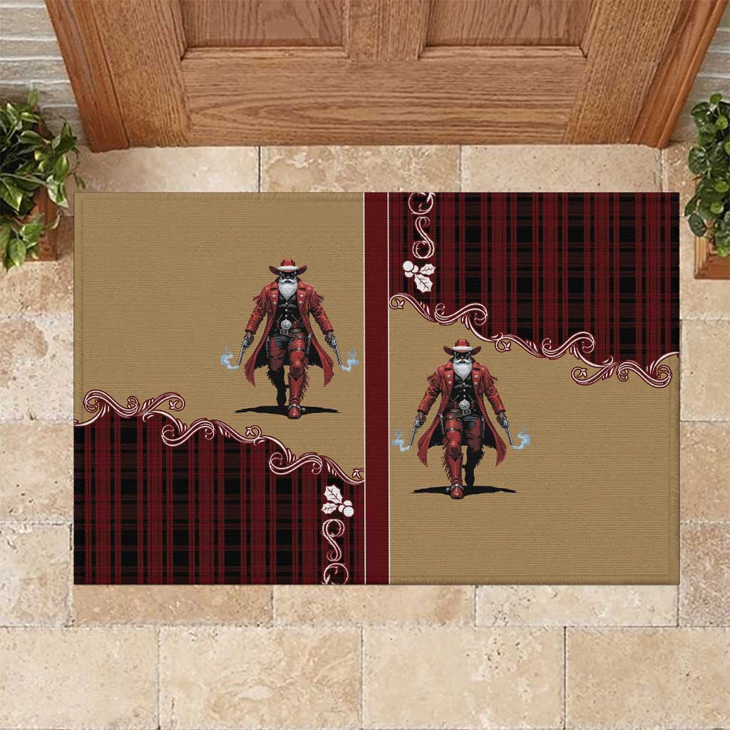 Western Yoke Rubber Doormat Black Santa Cowboy Retro Style - Wonder Print Shop