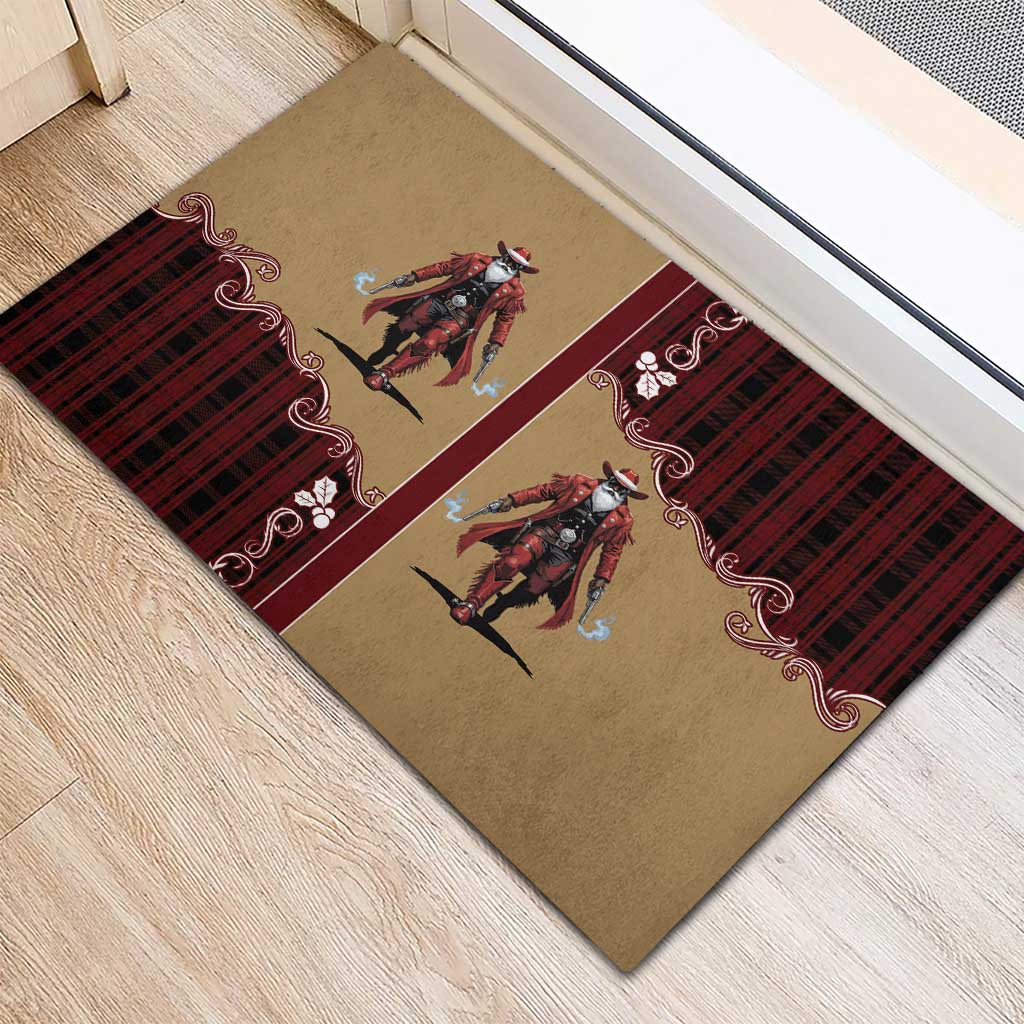 Western Yoke Rubber Doormat Black Santa Cowboy Retro Style - Wonder Print Shop