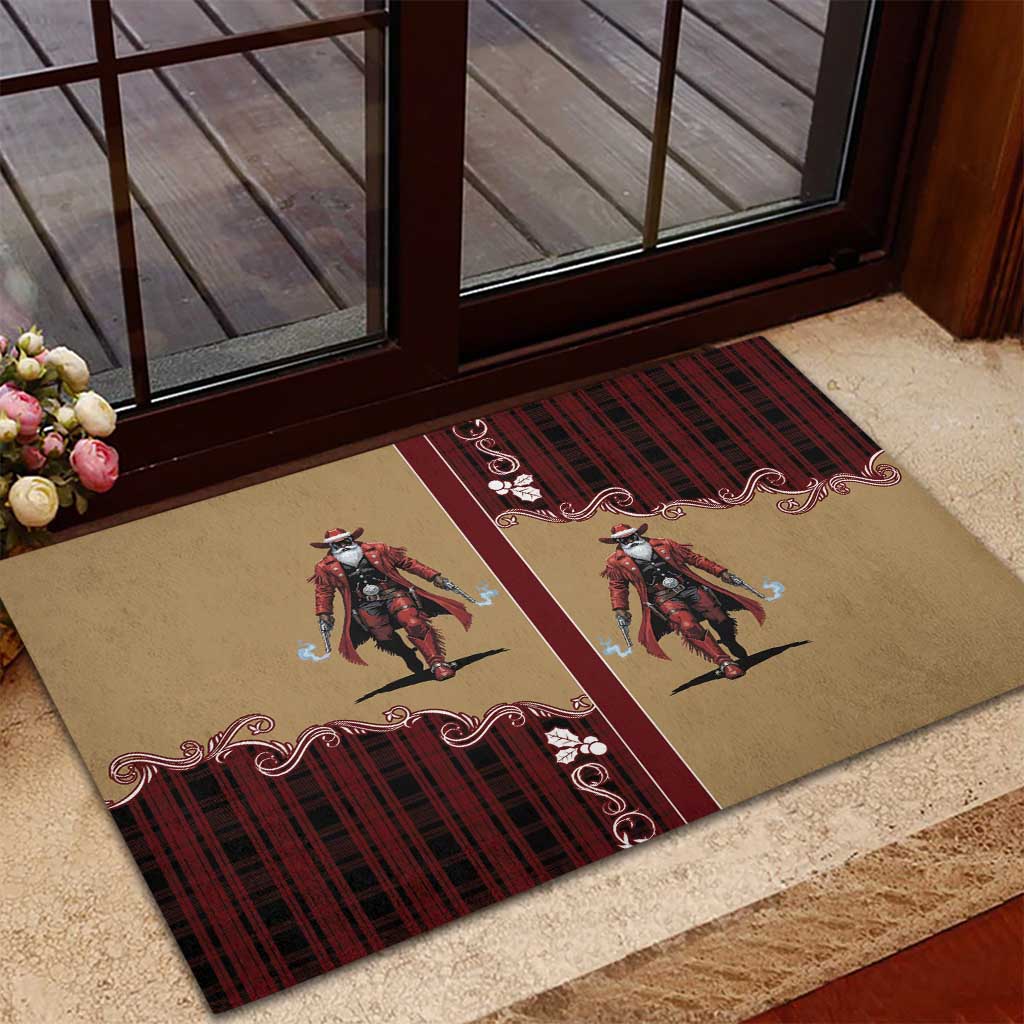 Western Yoke Rubber Doormat Black Santa Cowboy Retro Style - Wonder Print Shop