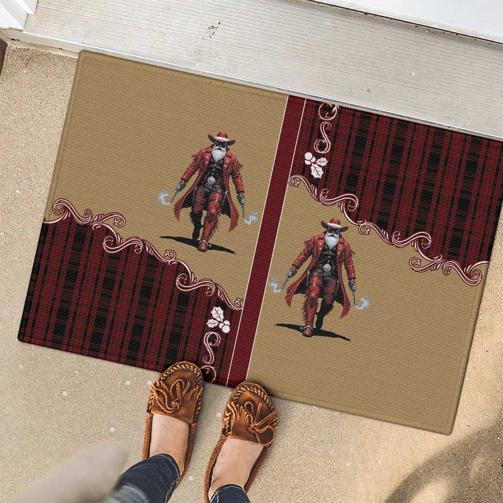 Western Yoke Rubber Doormat Black Santa Cowboy Retro Style - Wonder Print Shop