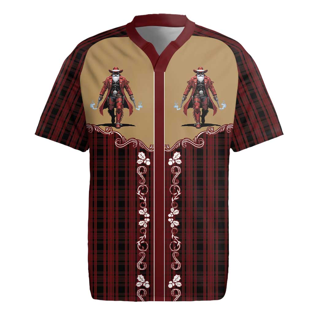Western Yoke Rugby Jersey Black Santa Cowboy Retro Style - Wonder Print Shop