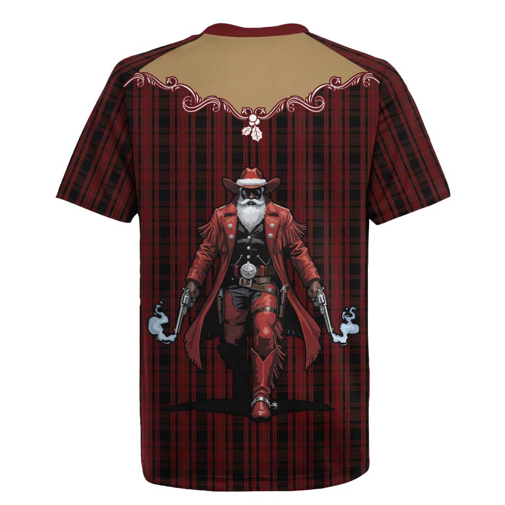 Western Yoke Rugby Jersey Black Santa Cowboy Retro Style - Wonder Print Shop