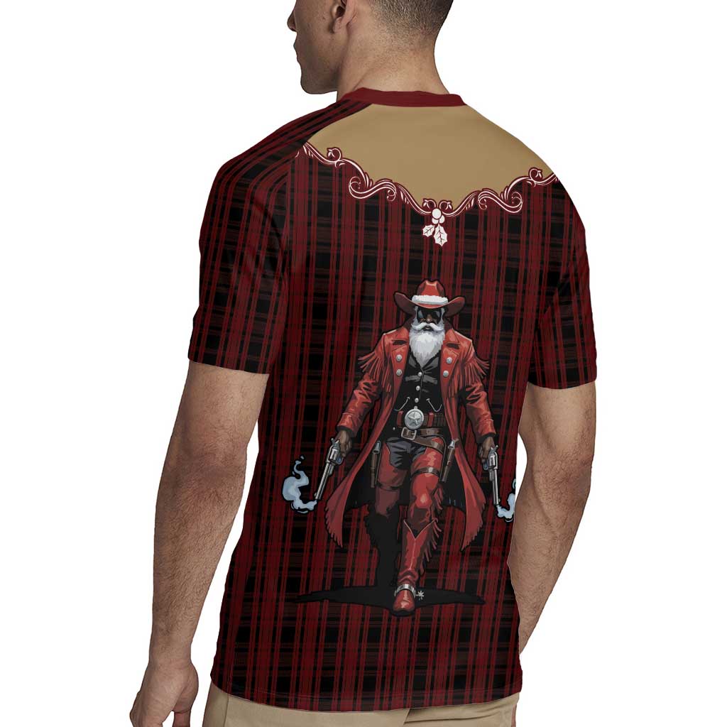 Western Yoke Rugby Jersey Black Santa Cowboy Retro Style - Wonder Print Shop