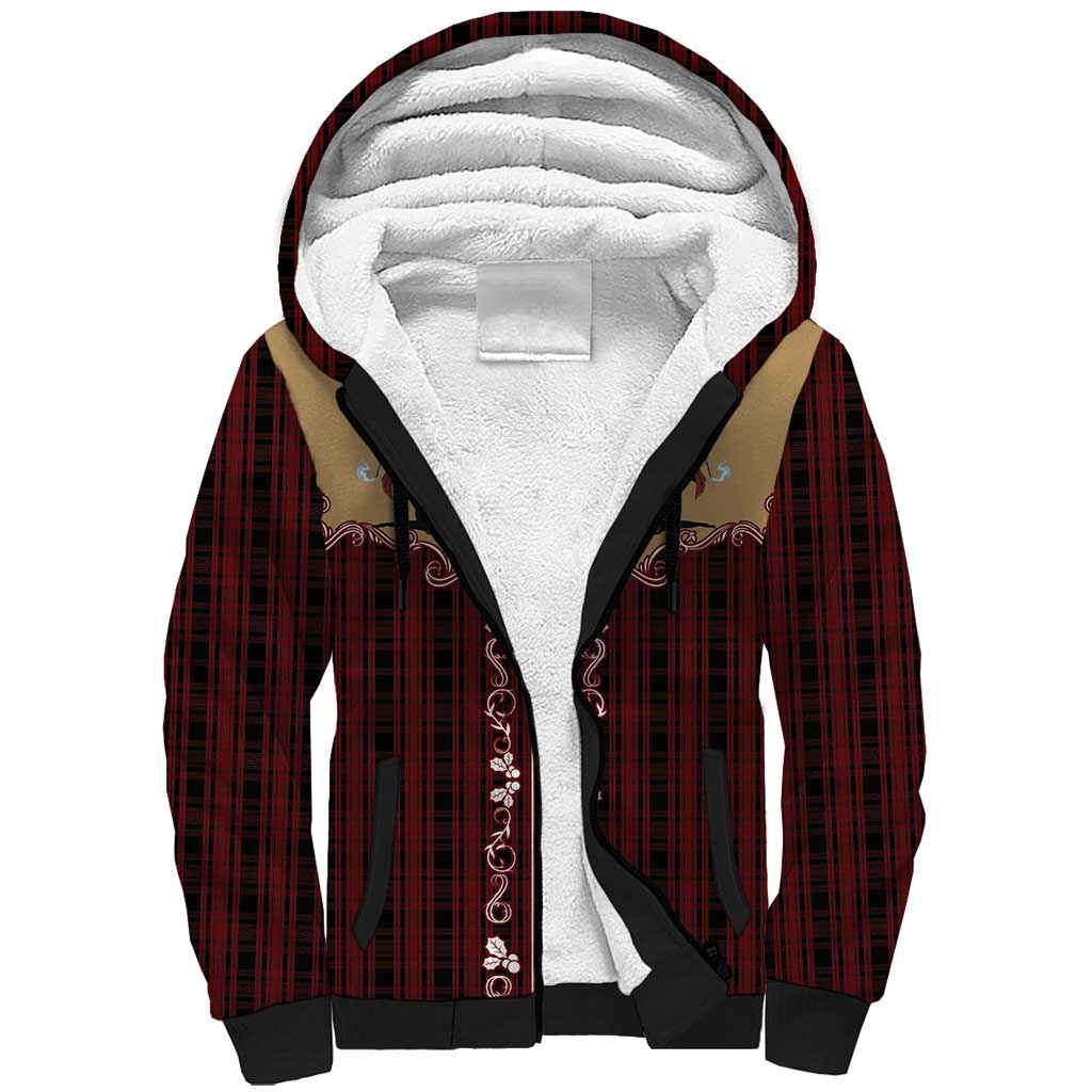 Western Yoke Sherpa Hoodie Black Santa Cowboy Retro Style - Wonder Print Shop