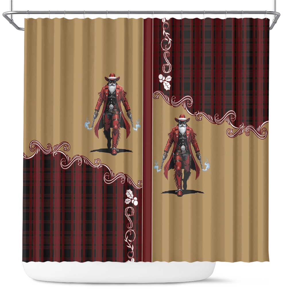 Western Yoke Shower Curtain Black Santa Cowboy Retro Style - Wonder Print Shop