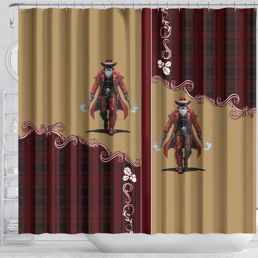 Western Yoke Shower Curtain Black Santa Cowboy Retro Style - Wonder Print Shop