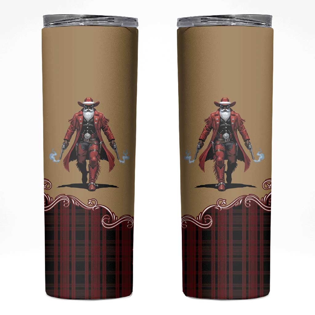 Western Yoke Skinny Tumbler Black Santa Cowboy Retro Style - Wonder Print Shop