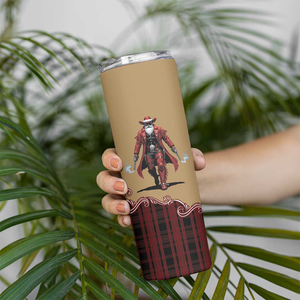 Western Yoke Skinny Tumbler Black Santa Cowboy Retro Style - Wonder Print Shop