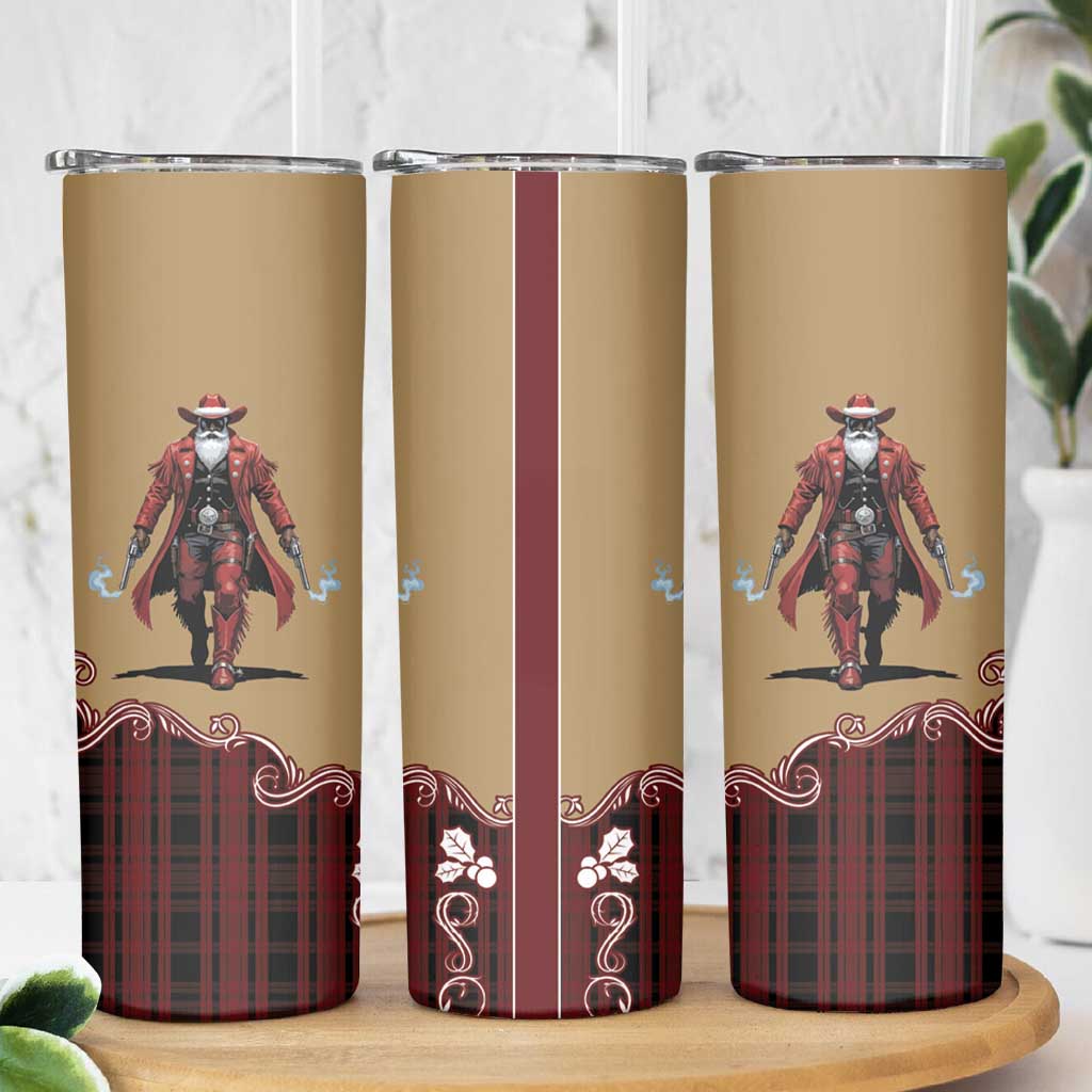 Western Yoke Skinny Tumbler Black Santa Cowboy Retro Style - Wonder Print Shop