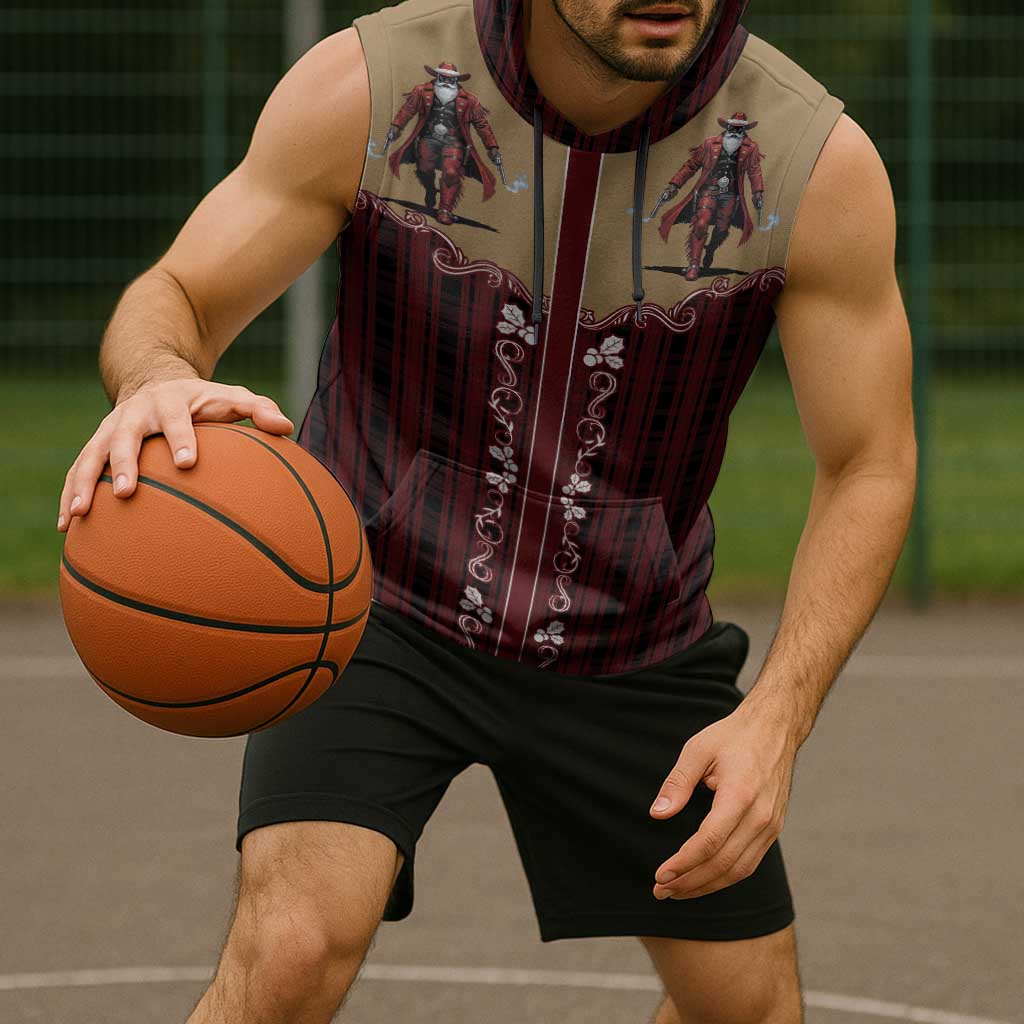 Western Yoke Sleeveless Hoodie Black Santa Cowboy Retro Style - Wonder Print Shop