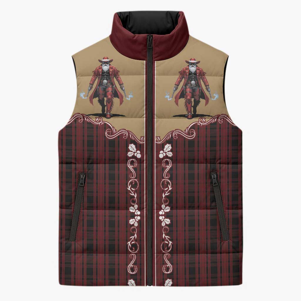 Western Yoke Sleeveless Puffer Jacket Black Santa Cowboy Retro Style - Wonder Print Shop