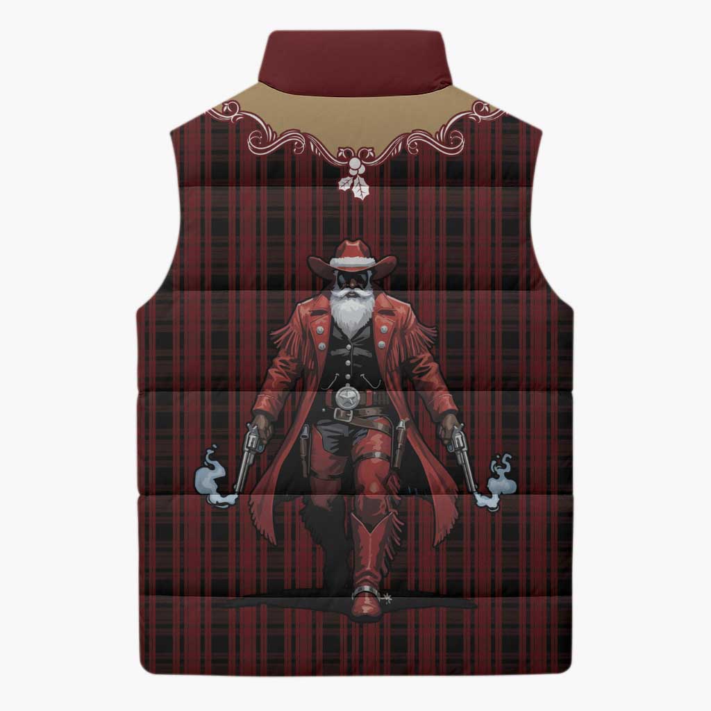 Western Yoke Sleeveless Puffer Jacket Black Santa Cowboy Retro Style - Wonder Print Shop