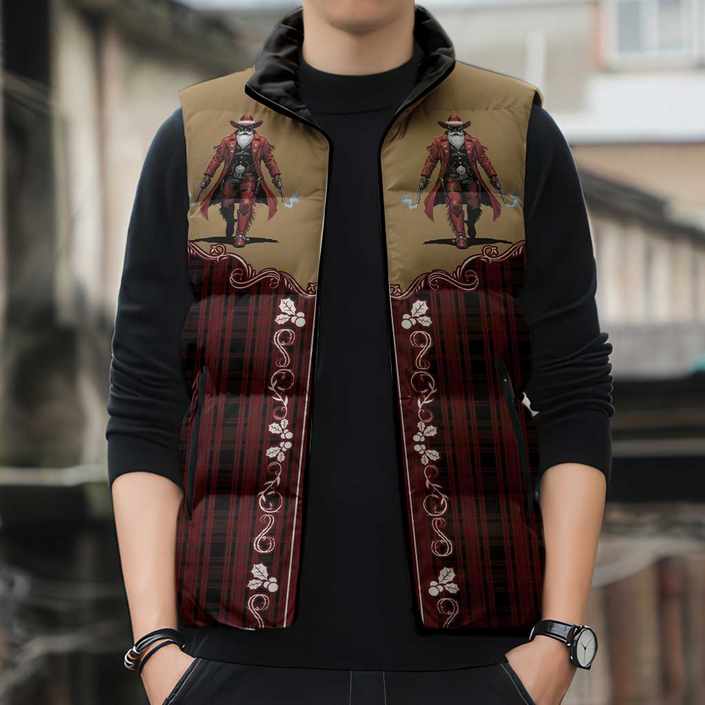 Western Yoke Sleeveless Puffer Jacket Black Santa Cowboy Retro Style - Wonder Print Shop