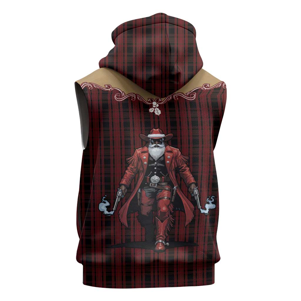 Western Yoke Sleeveless Zip Hoodie Black Santa Cowboy Retro Style - Wonder Print Shop