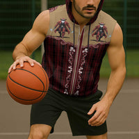 Western Yoke Sleeveless Zip Hoodie Black Santa Cowboy Retro Style - Wonder Print Shop