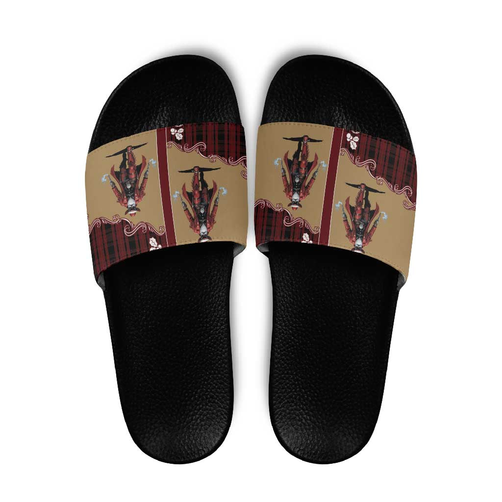 Western Yoke Slide Sandals Black Santa Cowboy Retro Style - Wonder Print Shop