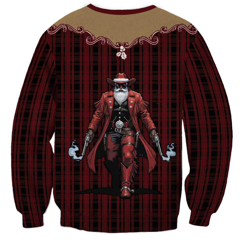 Western Yoke Sweatshirt Black Santa Cowboy Retro Style - Wonder Print Shop