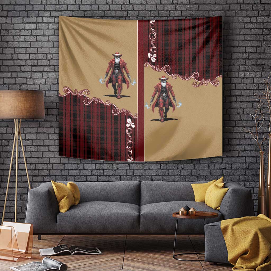 Western Yoke Tapestry Black Santa Cowboy Retro Style - Wonder Print Shop