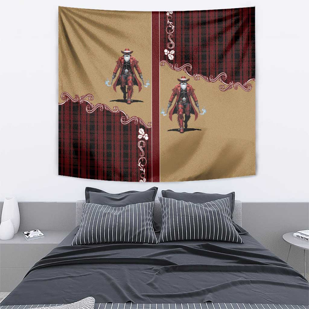 Western Yoke Tapestry Black Santa Cowboy Retro Style - Wonder Print Shop