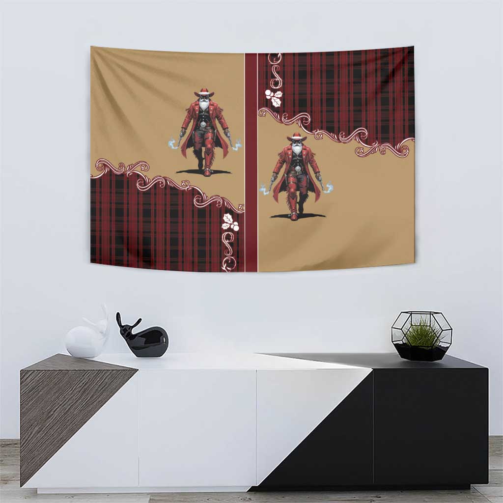 Western Yoke Tapestry Black Santa Cowboy Retro Style - Wonder Print Shop