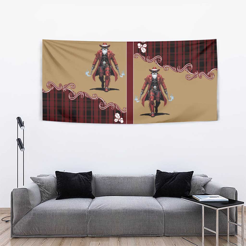 Western Yoke Tapestry Black Santa Cowboy Retro Style - Wonder Print Shop