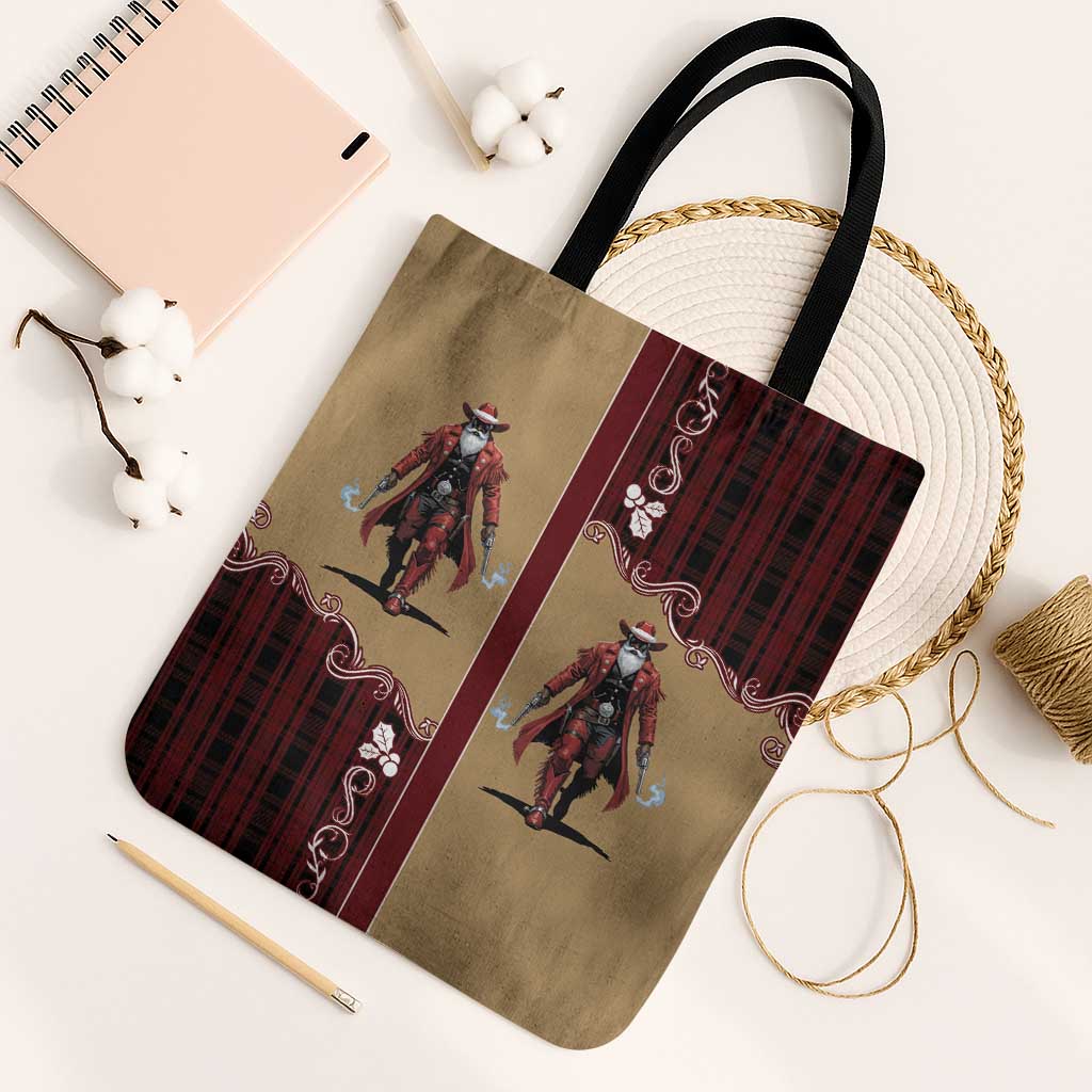 Western Yoke Tote Bag Black Santa Cowboy Retro Style - Wonder Print Shop