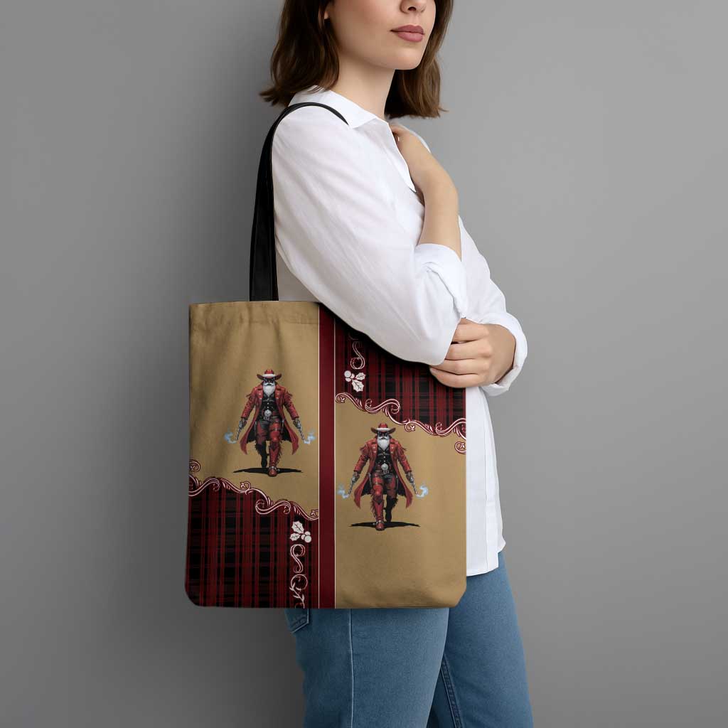 Western Yoke Tote Bag Black Santa Cowboy Retro Style - Wonder Print Shop