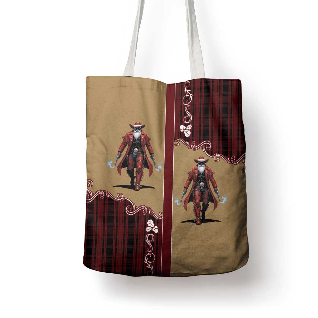 Western Yoke Tote Bag Black Santa Cowboy Retro Style - Wonder Print Shop