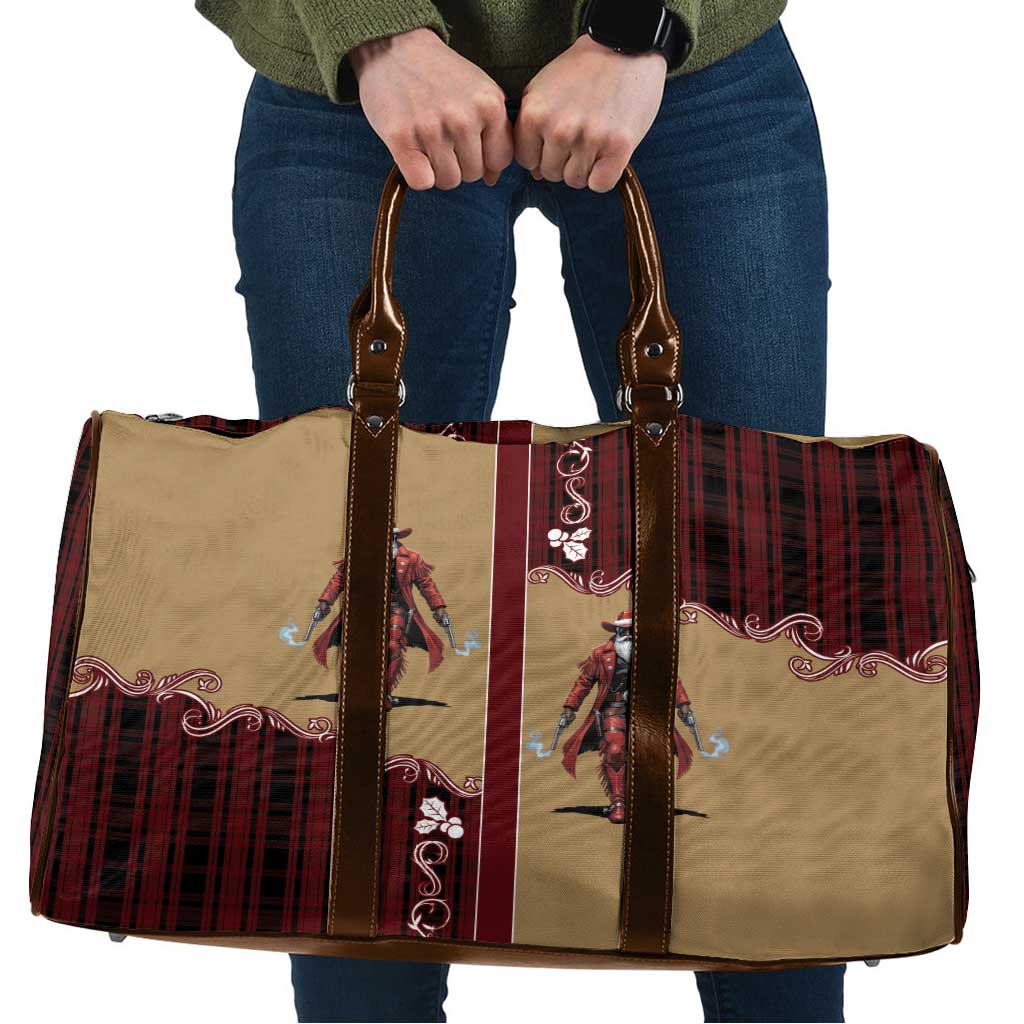 Western Yoke Travel Bag Black Santa Cowboy Retro Style - Wonder Print Shop