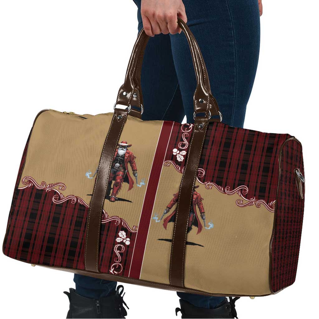 Western Yoke Travel Bag Black Santa Cowboy Retro Style - Wonder Print Shop