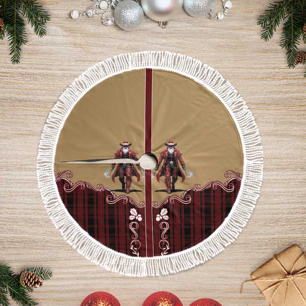 Western Yoke Tree Skirt Black Santa Cowboy Retro Style - Wonder Print Shop