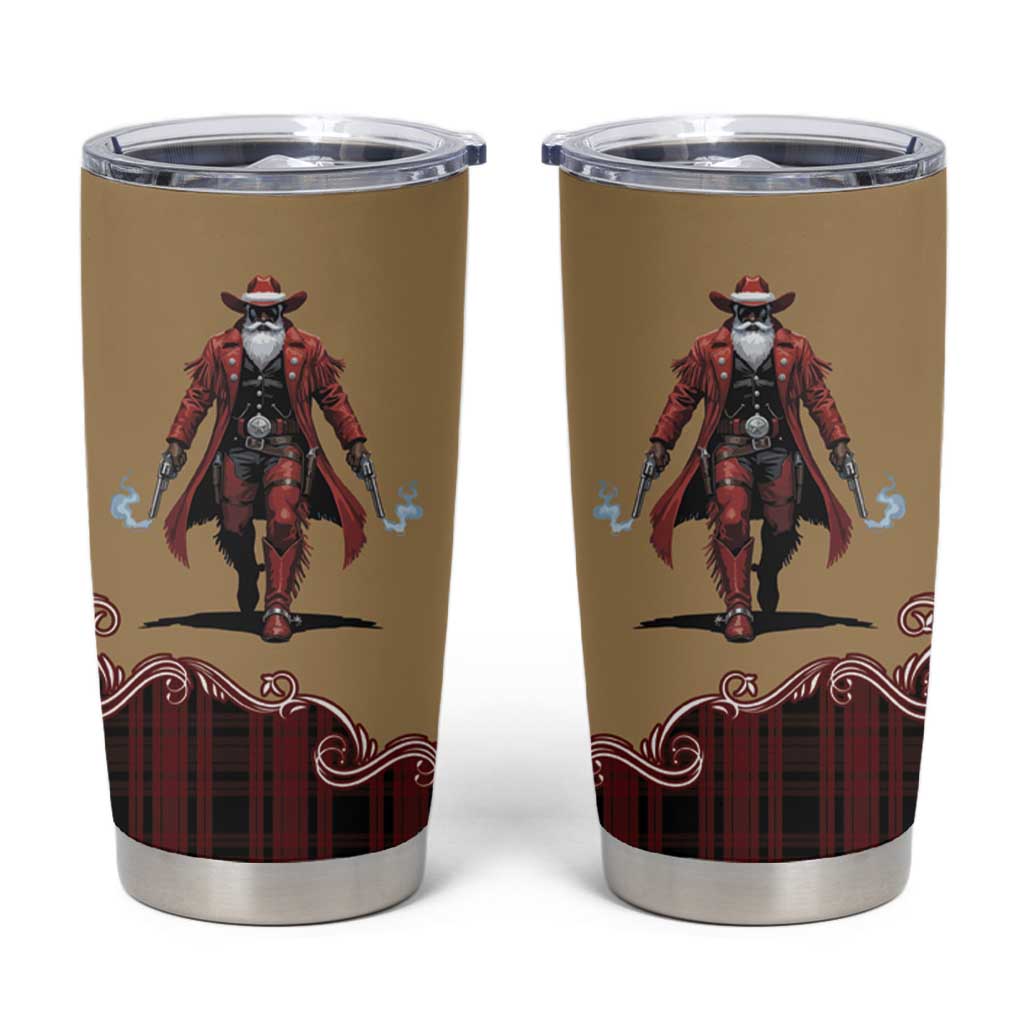 Western Yoke Tumbler Cup Black Santa Cowboy Retro Style - Wonder Print Shop