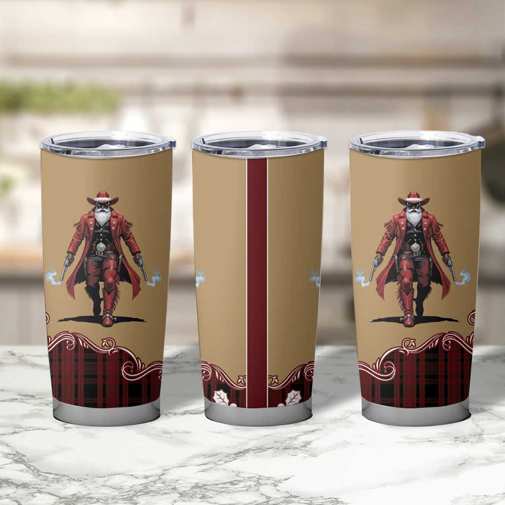 Western Yoke Tumbler Cup Black Santa Cowboy Retro Style - Wonder Print Shop